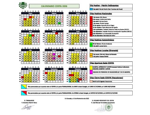 Calendario Laboral CODTA 2026